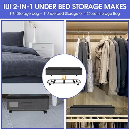 Under Bed Storage with Wheels, 2 Pack Under Bed Storage Containers with Transparent Lid, 50L Large Capacity Underbed Storage Containers, Underbed Storage Bins for Clothes, Shoes, Books, Toys, Black