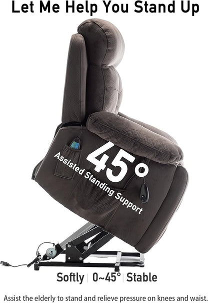 Large Power Lift Chairs Recliners for Elderly with Heated and Massage, Lazy Boy Recliner Chair with 26in Extra Wide Seat, Hidden Cup Holder, Side Pocket