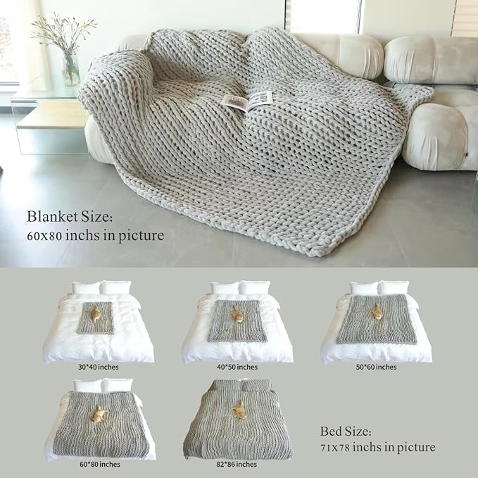 Maetoow Chenille Chunky Knit Blanket Throw （60×80 Inch）, Handmade Warm & Cozy Blanket Couch, Bed, Home Decor, Soft Breathable Fleece Banket, Christmas Thick and Giant Yarn Throws, Light Pink