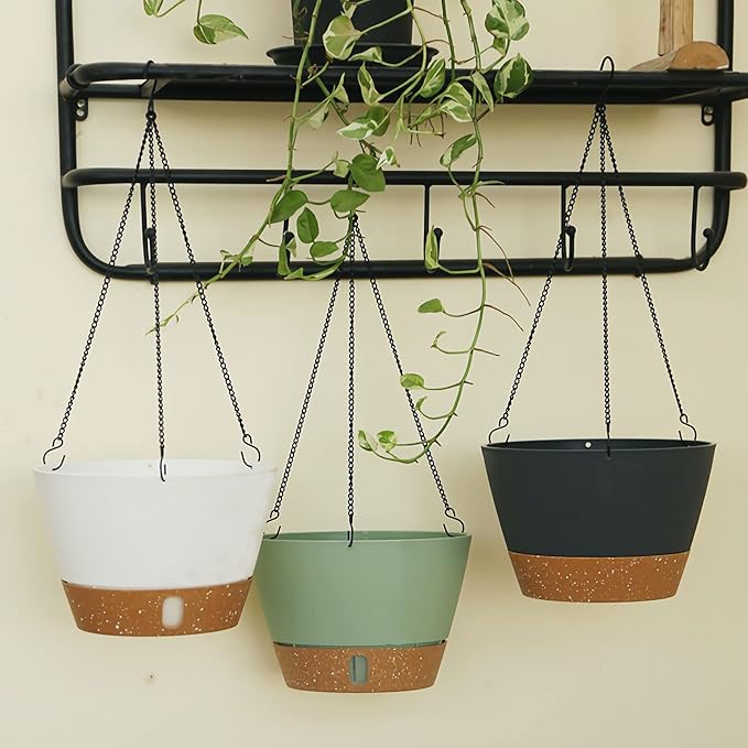 ZMTECH 10 Inch Hanging Planters for Outdoor Plants, Hanging Pots for Plants Indoor with Visible Water Level, Hanging Flower Basket with Drainage Holes & Removable Tray(2 Pack, White)
