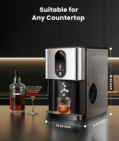 Nugget Ice Makers Countertop, Pellet Ice Maker Machine Dispenser with Water Reservoir with 44lbs/24H, Self-Cleaning, Soft Chewable Ice Maker Machine for Home/Kitchen/Office, Silver Stainless