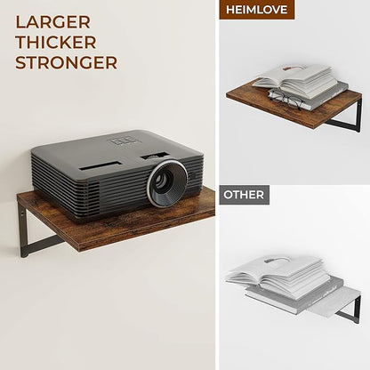 Heimlove Deep Floating Shelves for Wall, 12 Inch Deep Floating Shelves Set of 3, 16W x 12D Wood Wall Shelves, Wide Shelves with Metal Bracket for Living Room, Kitchen, Office, Bedroom - Rustic Brown