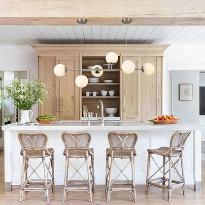 KCO Modern Silver Milk Glass Pendant Light 6 Light Pendant Light Fixture Chandelier Brushed Nickel Chandelier Modern Hanging Linear Light Fixture for Dining Room Kitchen Island