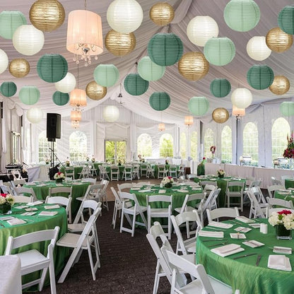Paper Lanterns Sage Green Gold Round Hanging Chinese Lanterns for Birthday Party Baby Shower Bridal Shower Decorations Pack of 12