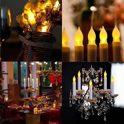 Pack of 24 Flameless Taper LED Candles - Battery Operated Flickering Ivory - Perfect for Wedding, Christmas, Parties - 6.5 Inch - White Plastic