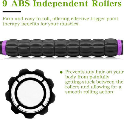 Muscle Roller Massage Roller Stick for Athletes, Help Reducing Muscle Soreness Cramping Tightness Leg Arms Back Calves Muscle Massager（Purple Black- 18 inch）