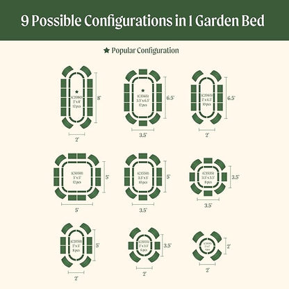 Vego garden 32" Extra Tall Raised Garden Bed Kits, 9 in 1 Modular Raised Planter Box for Vegetables Flowers Fruits Oval Metal Raised Garden Bed- Olive Green