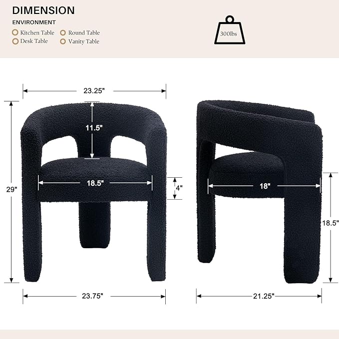 Black Sherpa Dining Chairs Set of 6, Modern Barrel Dining Room Chairs Upholstered Faux Fur Accent Chair with Arms and Round Back for Living Room Kitchen Armchair No Assembly Needed