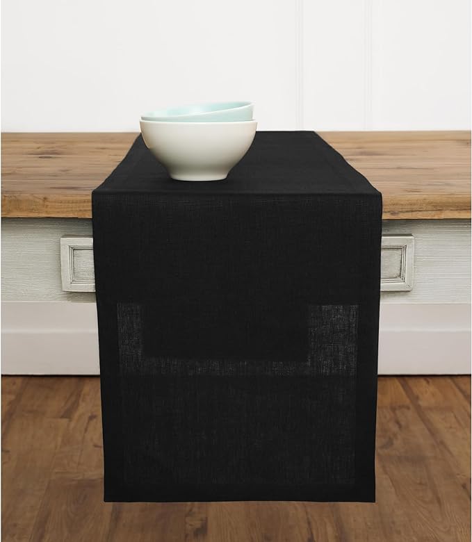 Solino Home Linen Black Table Runner 144 Inches Long - 100% Pure Linen Extra Long Table Runner 14 x 144 Inch for Fall, Autumn, Halloween, Thanksgiving - Fete