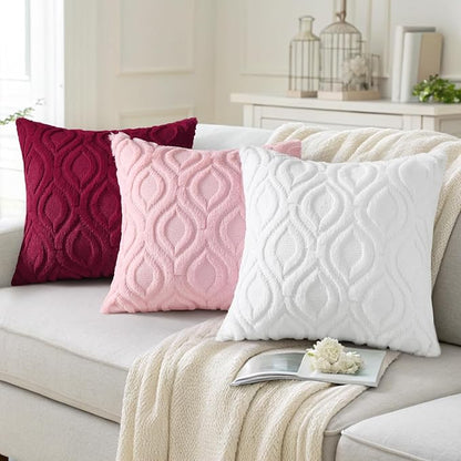 decorUhome Throw Pillow Covers 20x20 Inch Set of 2, Soft Plush Decorative Faux Fur Light Pink Solid Couch Pillow Covers, Accent Farmhouse Neutral Square Euro Pillow Cases for Sofa Bed Living Room