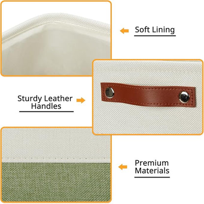DULLEMELO Storage Basket, Linen Closet Organizers and Storage Baskets for Home Office, Suitable as Dog Toy Box, Baby Gift Basket, 4 Pieces 12x12 Decorative Cube Storage Bins(4 Pack - 12" White&Green)