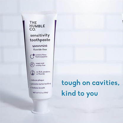 The Humble Co. Sensitive Toothpaste – Natural Spearmint Fluoride Free Toothpaste for Fresh Breath and Helps Remove Plaque, Vegan Cruelty Free Oral Care, Non-Toxic SLS Free Toothpaste (5.5 oz, 2pk)