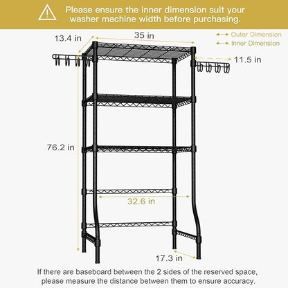 Ulif U8 Laundry Room Storage Organizer, Over The Washer and Dryer Storage Shelves for Laundry Organization, 35" W x 17.3" D x 76.2" H, Suit Washing Machine Width Within 32.6", Hold 304 lb, Black