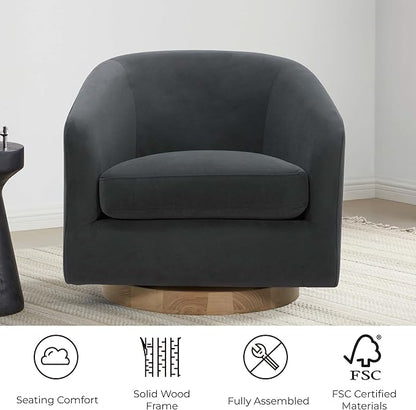 CHITA Swivel Accent Chair, FSC Certified Upholstered Velvet Barrel Chair for Living Room Set of 2, Fully Assembled, Grey