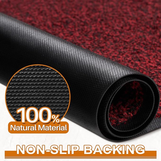 Mibao Front Door Mat, Dirt Trapper Welcome Mat for Outdoor Indoor, Non-Slip Waterproof Doormat, Durable Machine Washable Low Profile Entry Rug for Back Door Outside Patio Porch, 36" x 24", Red