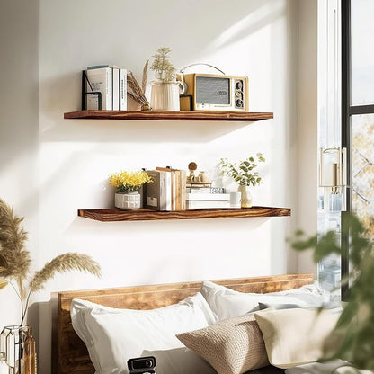 Floating Wall Shelves 2-Pack - 36-Inch Rustic Brown Wooden Shelves for Storage and Décor, Easy Installation for Living Room, Bedroom, and Kitchen