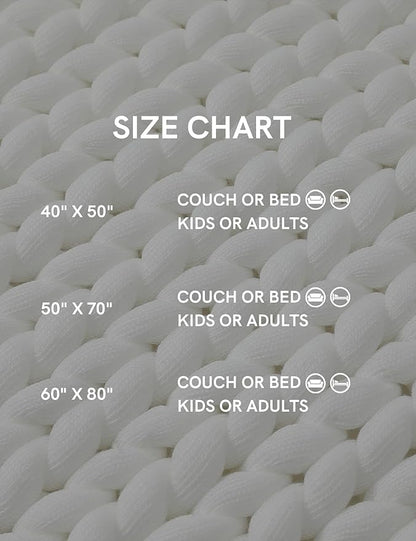 YnM Chunky Throw Blanket, Medium-Weight, Hand Knitted, Skin Friendly, Ventilated and Breathable, Machine Washable, Home Décor Piece for Couch, Sofa and Bed (White, 50x70 Inch)