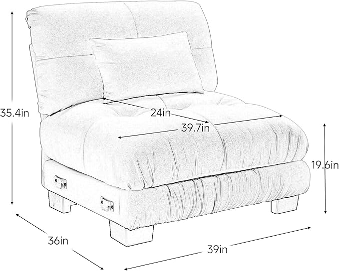 Armless Sofa W/1 Pillow - Light Coffee