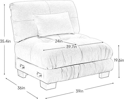 Armless Sofa W/1 Pillow - Light Coffee