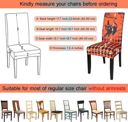JQinHome Orange Halloween Chair Slipcover,Cat Chair Covers Set of 4, High Stretch Washable Chair Protector Cover for Dining Room, Kitchen,Home Party,Wedding Ceremony(Cat Orange,4PC)