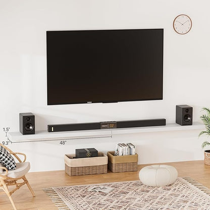 Heimlove Floating Shelves for Wall 48 Inches Long,9.3" Deep White Floating Shelf Set of 2,Wall Mounted Shelves for Bathroom Bedroom Living Room Kitchen Office,Shelf for Books Storage Room Decor