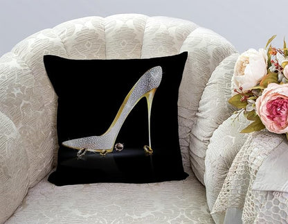 TSSOHU Square Decorative Throw Pillow Case Cushion Cover,Fashion Lady High Heel Shoe with Diamonds Soft Pillowcase 18x18 inch (No Glitter)