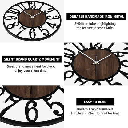 LEIKE 32" Oversized Large Wall Clocks,Silent,Non Ticking,Battery Operated Modern Round Big Wood Decorative Metal Wall Clock for Living Room, Bedroom,Kitchen,Farmhouse,Office Decor - Black,32 Inch