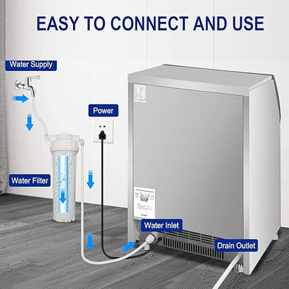 Commercial Ice Maker Machine 360LBS/24H with 77LBS Large Ice Storage Bin, 126Pcs Clear Ice Cubes in 11Mins, Stainless Steel Under Counter Industrial Ice Machine for Bar, Restaurant Business