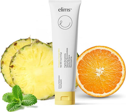 ELIMS Nano Hydroxyapatite Fluoride Free Toothpaste - Xylitol Remineralizing Toothpaste for Whitening Sensitive Teeth - SLS Free Orange Pineapple Mint Flavor for Adults & Kids 4oz