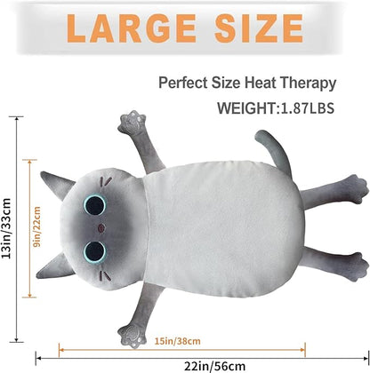Microwave Heating Pad for Cramps Pain Relief, 22 * 13'' Moist Microwavable Stuffed Animal Period Menstrual Heating Pads for Back, Neck Shoulder and Knee, Big Siamese Cat