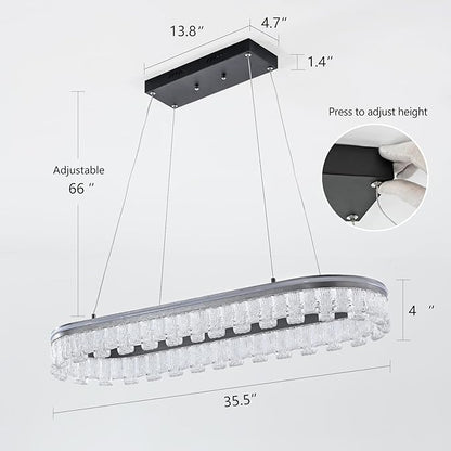 Modern Pendant Lights Kitchen Island, 35.5" Dimmable LED Elliptical Runway Light Fixture Silvery Gray Aluminum Bar Lights Hanging for Dining Room, Kitchen, Restaurant, Living Room