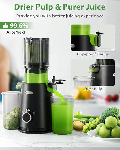 Juicer Machines, ECOSELF 4.35" Large Feed Chute for Family Needs, Professional Hands Free Cold Press Juicer For Whole Fruits & Vegetables, Self Feeding for Juice Extractor Machine, Easy to Clean