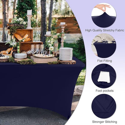 ABCCANOPY 6 FT Navy Blue Spandex Table Cover Stretch Fitted Wrinkle Resistant Tablecloth Reuse for Rectangular Folding Table Patry Event Wedding Banquet Protector