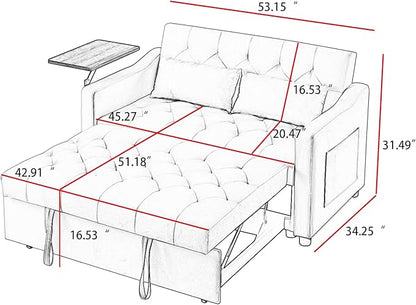 3-in-1 Convertible Sleeper Sofa Bed, Pullout Couch with 360° Swivel Side Table, Modern Chenille Fabric, Easy to Assemble, Folding Loveseat Sofa Bed for Living Room & Guest Room