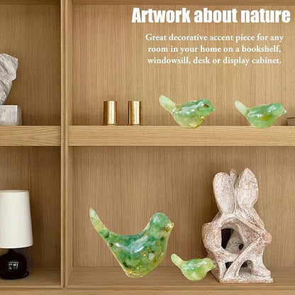 Crystal Bird Figurines, Resin Animal Statues, Miniature Decorative Gravel Birds, Home Decor (4PCS-GreenAventurine)