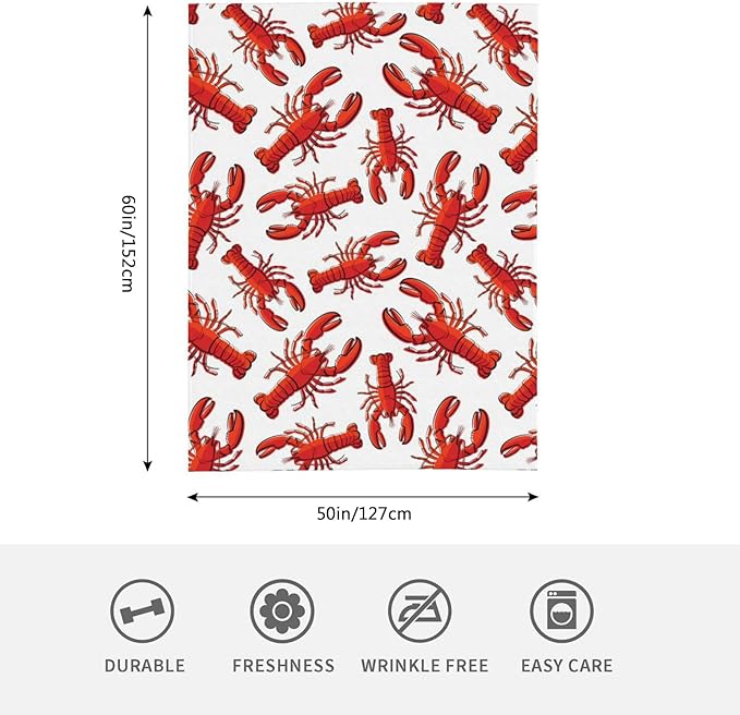 HGOD DESIGNS Red Lobster Fleece Throw Blanket Ultra Soft Cozy Blooming Decorative Flannel Blanket All Season for Home Couch Bed Chair Travel 50x60in