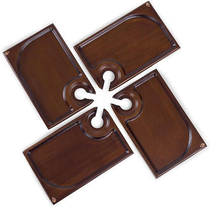 PICNIC TIME Rectangle Wine Appetizer Plates Set of 4, Cocktail Plate with Glass Holder, Cheese Board with Wine Holder, (Stained Parawood)