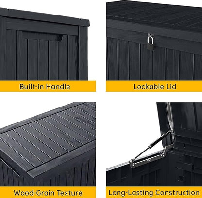 182 Gallon Deck Box Waterproof, UV Resistant Resin Outdoor Storage Box with Hydraulic Rod, Lockable Design and Enhanced Durability for Patio, Garden, and Poolside Use