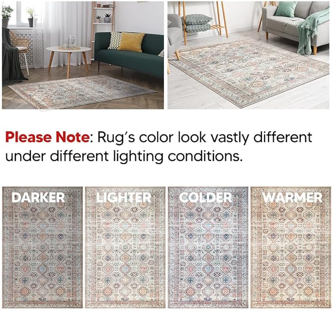 Keen Home Design 3x5 Rug - Machine Washable Entry Rug with Non-Slip Backing, Ideal for Enteryway, Kitchen, Bathroom, Laundry Room - Vintage, Easy Clean, Durable, Low Pile Rug - (3' x 5')