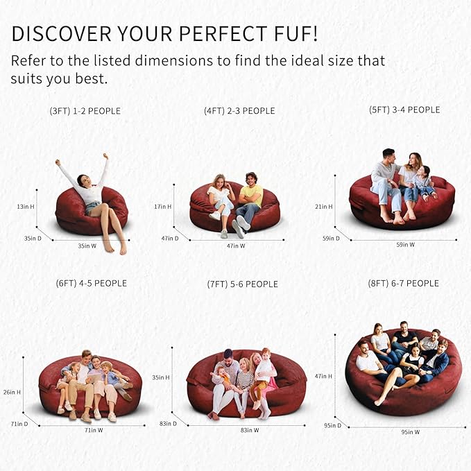 Bean Bag Chair for Adults 3FT,Soft Removable Cover for Teens/Girls Bedroom,Fluffy Giant Round Floor Beanbag Lounger Chairs (No Filler,Claret)