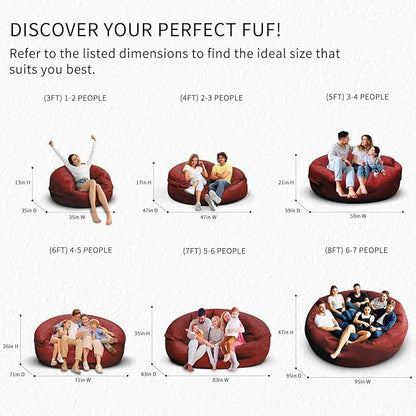 Bean Bag Chair for Adults 3FT,Soft Removable Cover for Teens/Girls Bedroom,Fluffy Giant Round Floor Beanbag Lounger Chairs (No Filler,Claret)