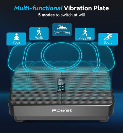 POWET Vibration Plate Exercise Machine for Weight Loss, Woukout & Lymphatic Drainage – Whole Body Vibrating with 99 Speed Levels & 5 Pre-Set Modes – Supports Up to 400lbs, Ideal for Home Use