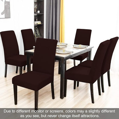 JQinHome Dining Room Chair Covers Set of 8, High Stretch Chair Slipcover Removable Washable Chair Seat Protector Cover for Home Party Hotel Wedding Ceremony (Coffee)
