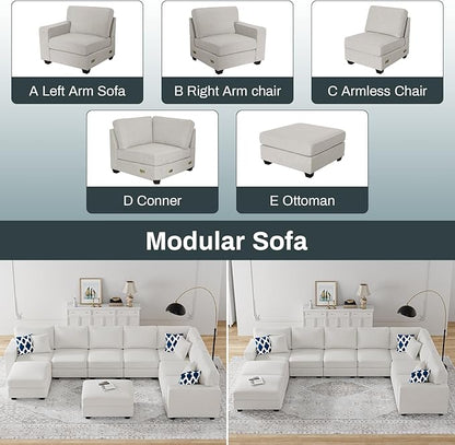 L Lengend Vansen Modular Sectional Sofa U Shaped Couch with Ottoman Modern Reversible Corner Sectional Couch for Living Room (Cream, U Shaped Sofa-5)
