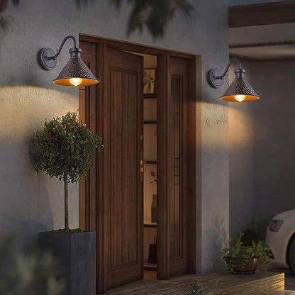 Gooseneck Outdoor Wall Light Fixtures, 2-Pack Farmhouse Barn Lights for Porch, Industrial Oil-Rubbed Bronze Exterior Wall Sconce for Garage, Patio, E26 Base Anti-Rust, Bulb not Included
