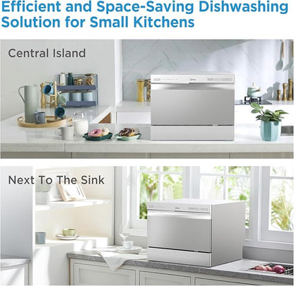 Midea MDC22P2ASS Countertop, Portable Place Settings & 6+2 Washing Cycles. Energy Star Dishwasher, Dish Washer for Dorm, RV& Apartment, Sliver, Silver