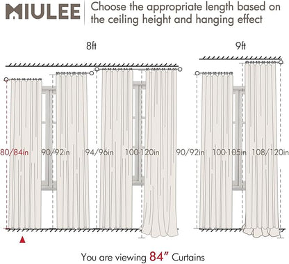 MIULEE 100% Blackout Curtains 84 Inch Long 2 Panels for Bedroom, Thick Luxury Faux Linen Black Out Curtain Room Darkening Back Tab Pleat Window Textured Drapes with Hooks for Living Room, Sage Green