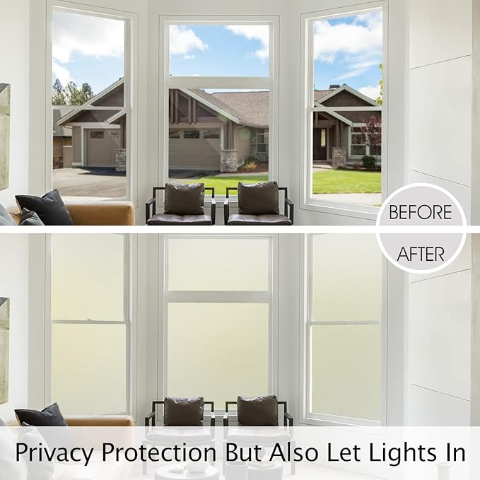 HIDBEA Frosted Window Privacy Film Heat Control UV Blocking, Static Cling Non-Adhesive Reusable Door coverings for Bathroom Home Office (Frosted 17.5 Inch x 6.5 Feet)