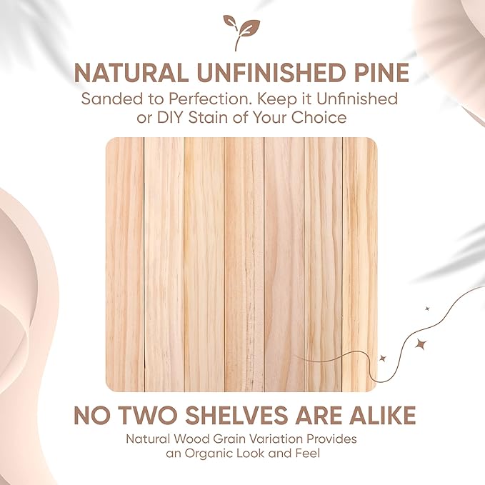 Homeforia Wood Floating Shelf 12 inch, High End Solid Natural Wood 12inch Floating Shelves for Wall Mounted, Unfinished Small Wooden Floating Shelves, Heavy Duty Bracket, 12 X 6.5 X 1.75 in, Set of 3
