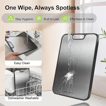 Titanium Cutting Boards for Kitchen, Double Sided Food-Grade Pure Titanium&Wheat Straw PP, Non-Toxic, Non-Slip, Dishwasher Safe, Ideal for Meat, Vegetables, Fruit 15.8 x 11''